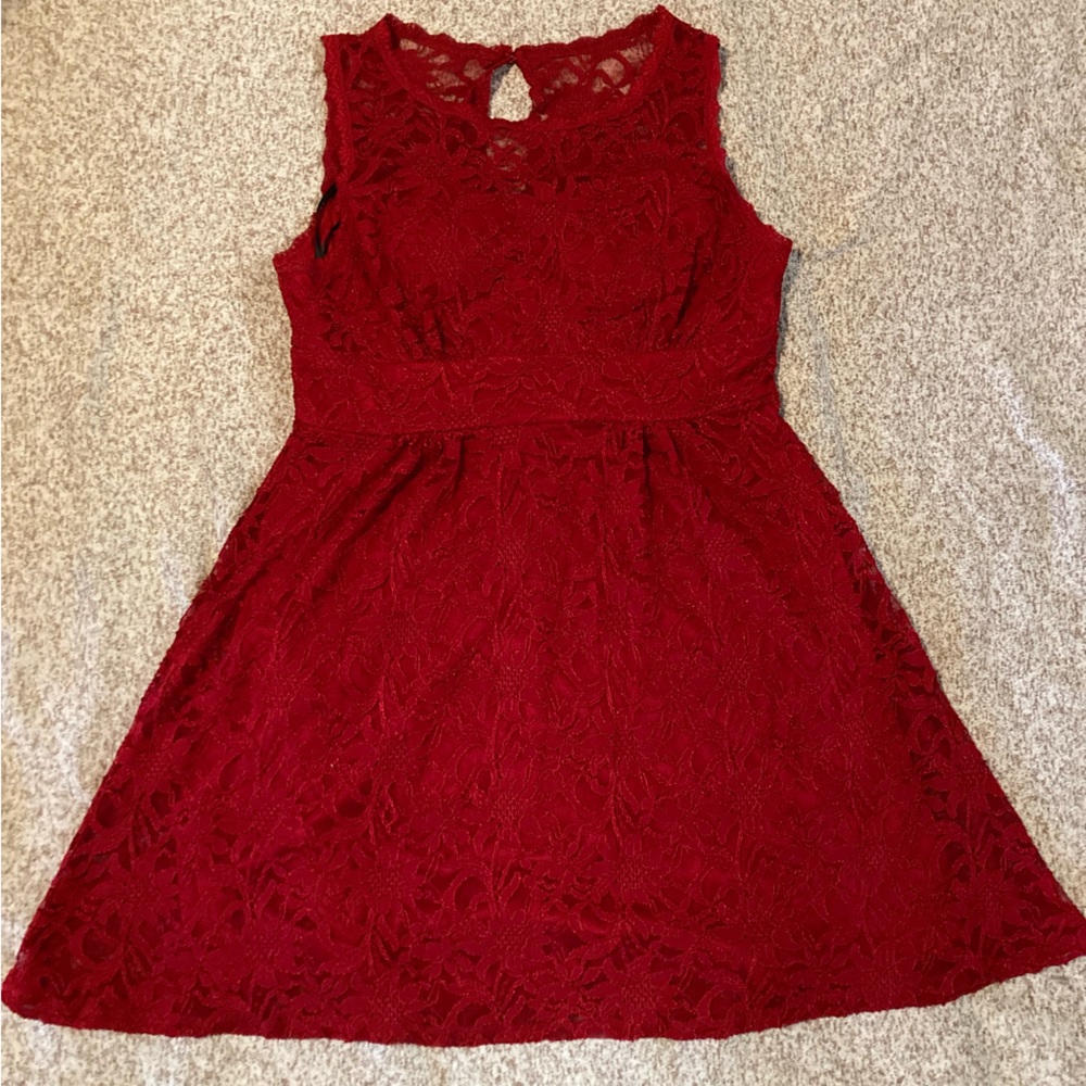 red lace sleeveless dress, size 16